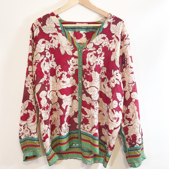 Johnny Was Tops - Johnny Was Silk Top Size M Boho Print Johnny Was Tops - Johnny Was Silk Top Size M Boho Print